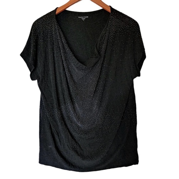 EILEEN FISHER BEADED CHARCOAL BLACK COWL NECK TOP ITALIAN YARN SIZE XL - Picture 1 of 8